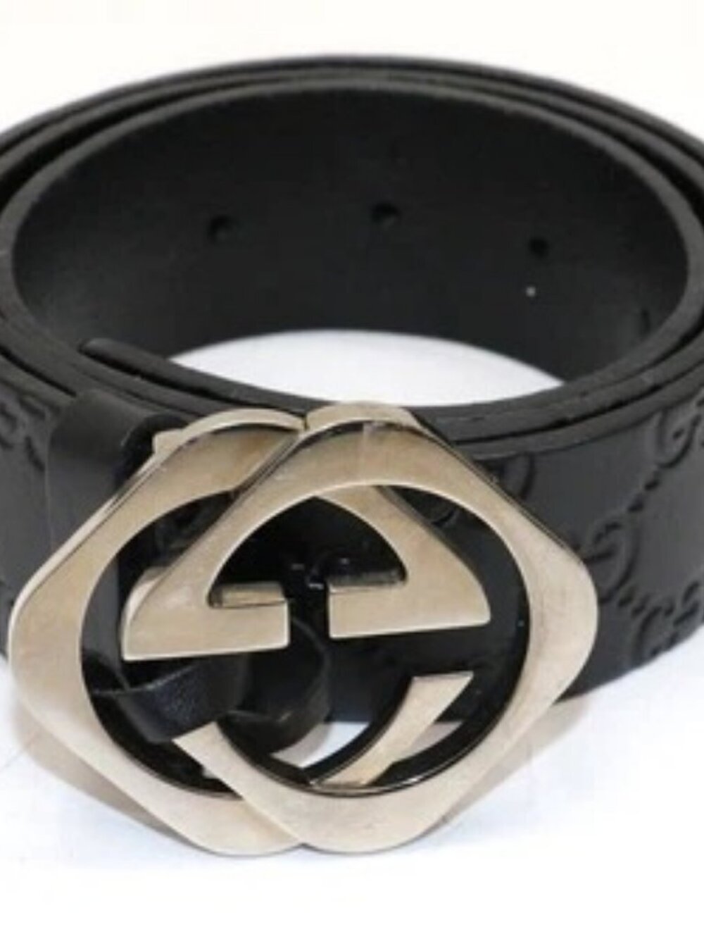 GUCCI Men's GG Monogram Square Interlocking Leather Belt Size 34 - Black/Silver